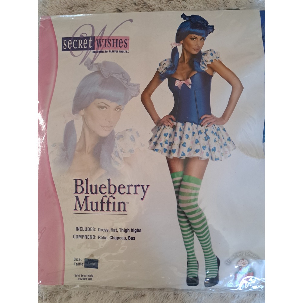 Secret Wishes Blueberry Muffin Costume Dress with Hat & Thigh Highs Womens Large